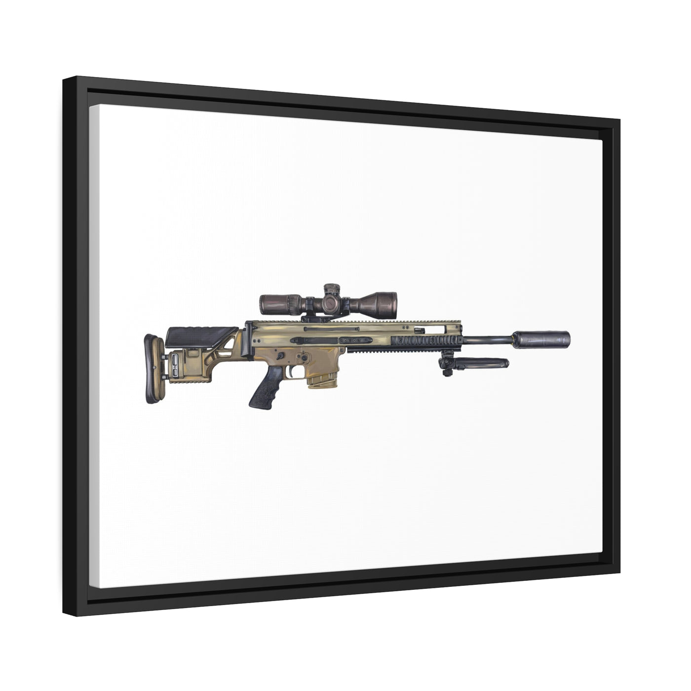 Socom Sniper Rifle Painting - Just The Piece - Black Framed Wrapped Canvas - Value Collection