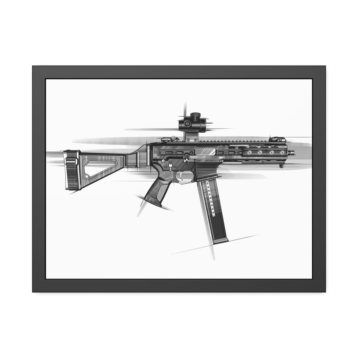 .45 Cal SMG Painting - Black Frame - Value Collection