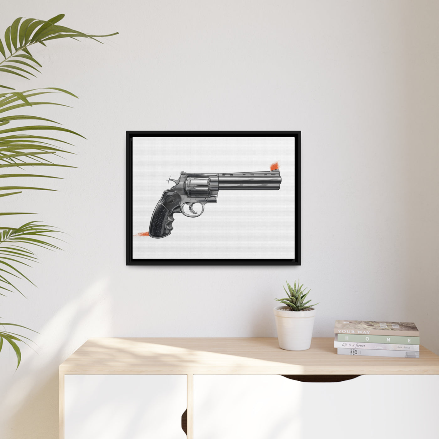 Stainless .44 Mag Revolver Painting - Just The Piece - Black Framed Wrapped Canvas - Value Collection