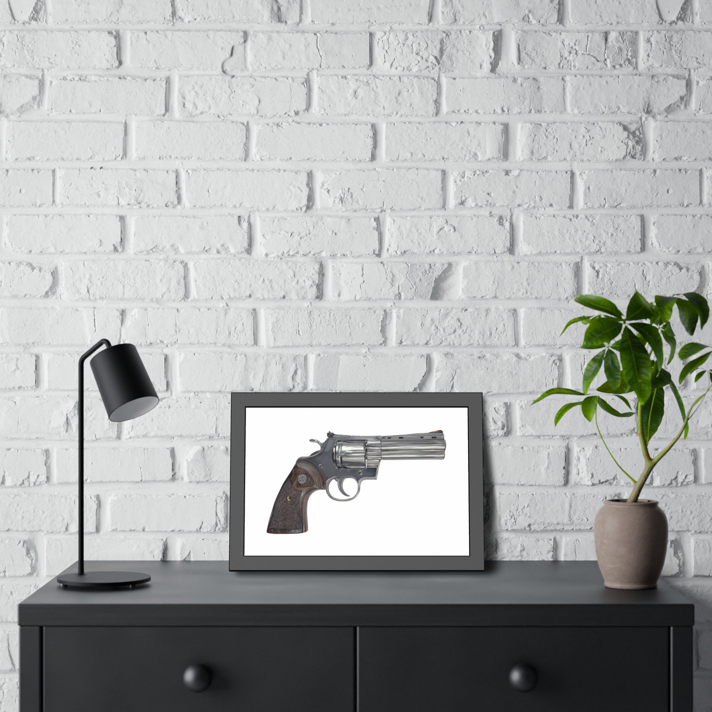 Wood & Stainless .357 Magnum Revolver Painting - Just The Piece - Black Frame - Value Collection