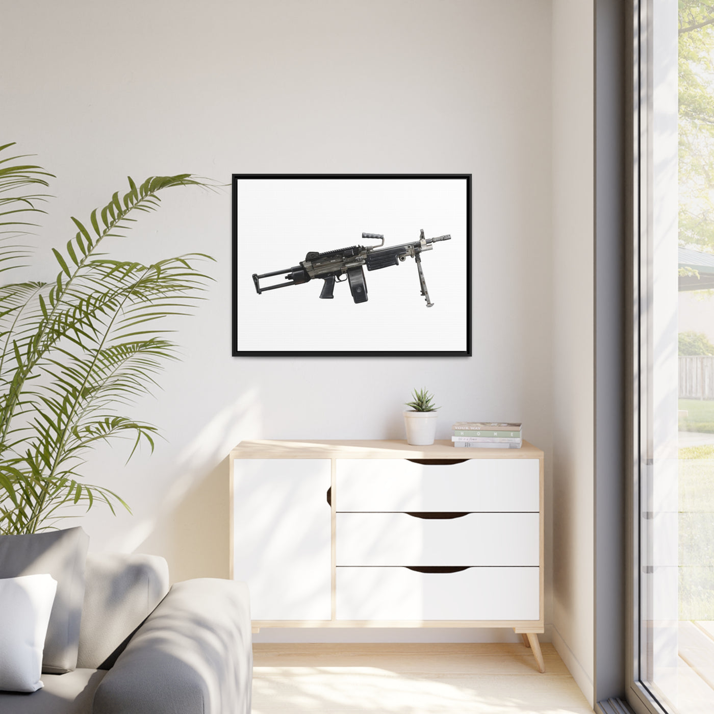 Belt-Fed 5.56x45mm Light Machine Gun Painting - Just The Piece - Black Framed Wrapped Canvas - Value Collection