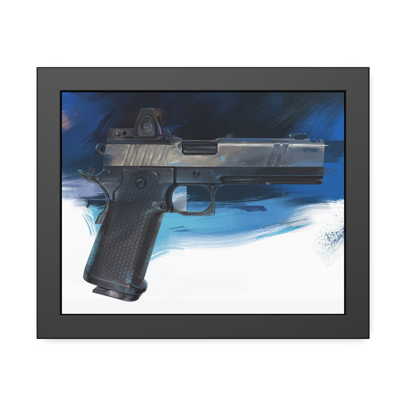 2011 Charlie - Pistol Painting - Dark Blue Background - Black Frame - Value Collection