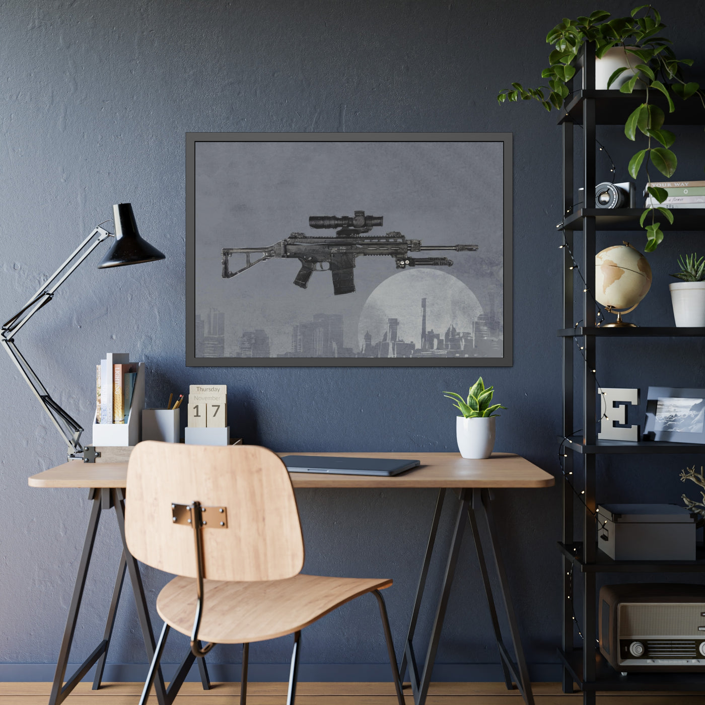 The Urban Sniper Painting - Grey Background - Black Frame - Value Collection