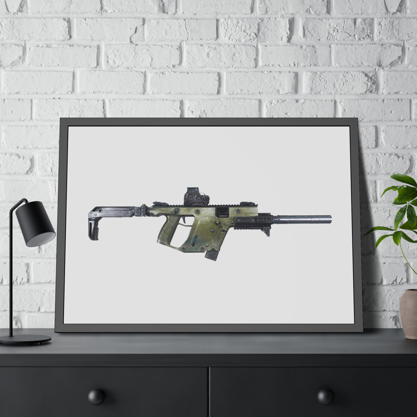 The Vindicator - Suppressed SMG Painting - Just The Piece - Black Frame - Value Collection