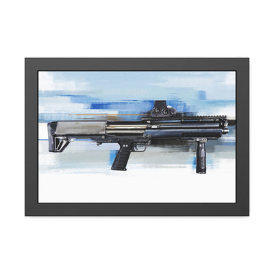 Tactical Bullpup Shotgun Painting - Blue Background - Black Frame - Value Collection