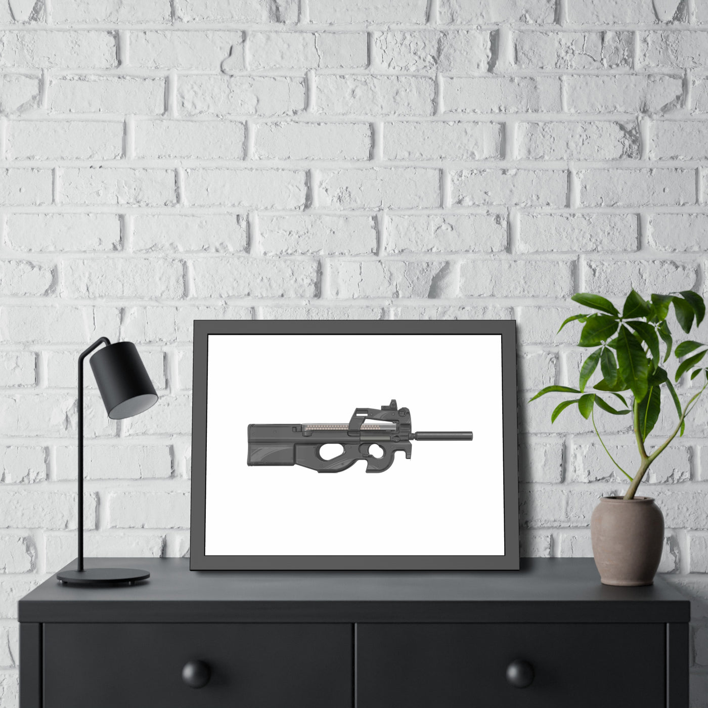 Secret Service Subgun - Bullpup 5.7x28mm Painting - Just The Piece - Black Frame - Value Collection