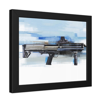 Tactical Bullpup Shotgun Painting - Blue Background - Black Frame - Value Collection