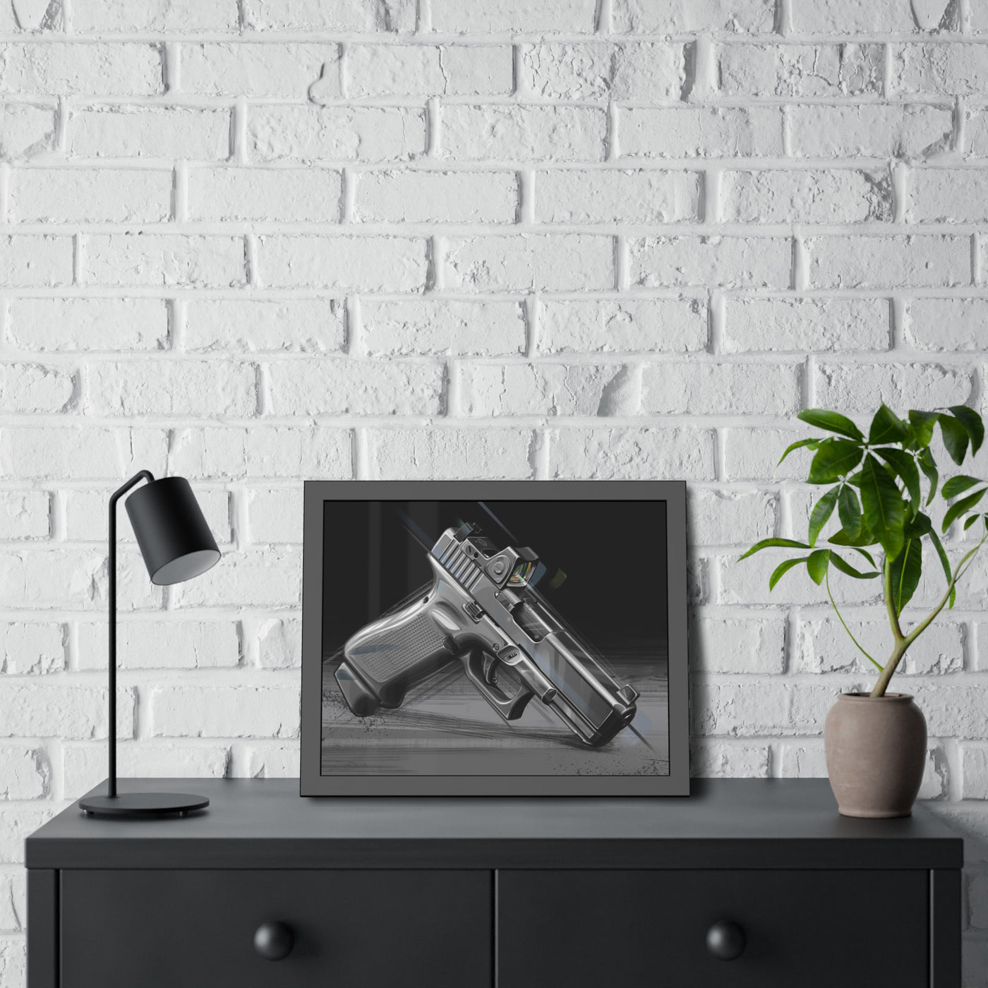 The Last Resort - OG Grey Poly Pistol Painting - Black Frame -Value Collection