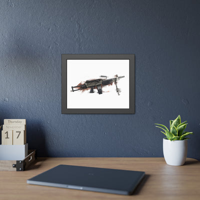 Belt-Fed 5.56x45mm Light Machine Gun Painting - Red Background - Black Frame - Value Collection