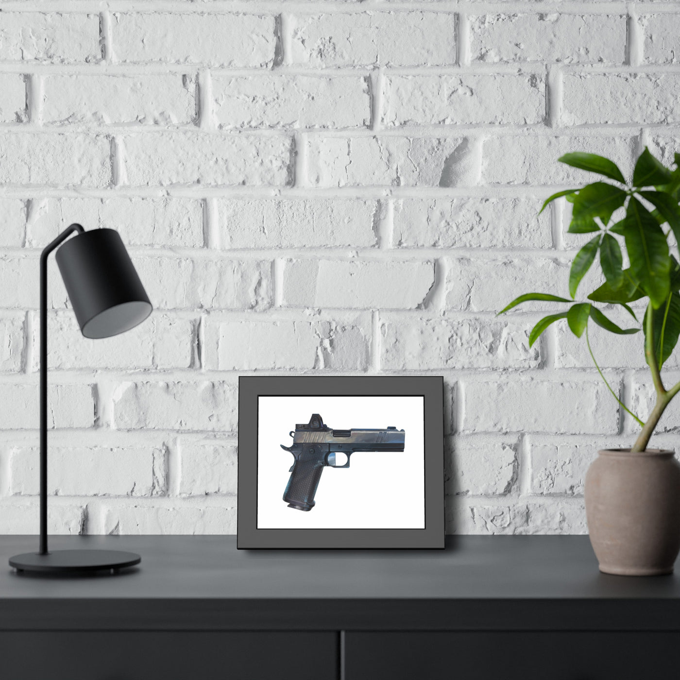 2011 Charlie - Pistol Painting - Just The Piece - Black Frame - Value Collection