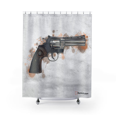 Wood & Stainless .357 Magnum Revolver Shower Curtains - Orange Background