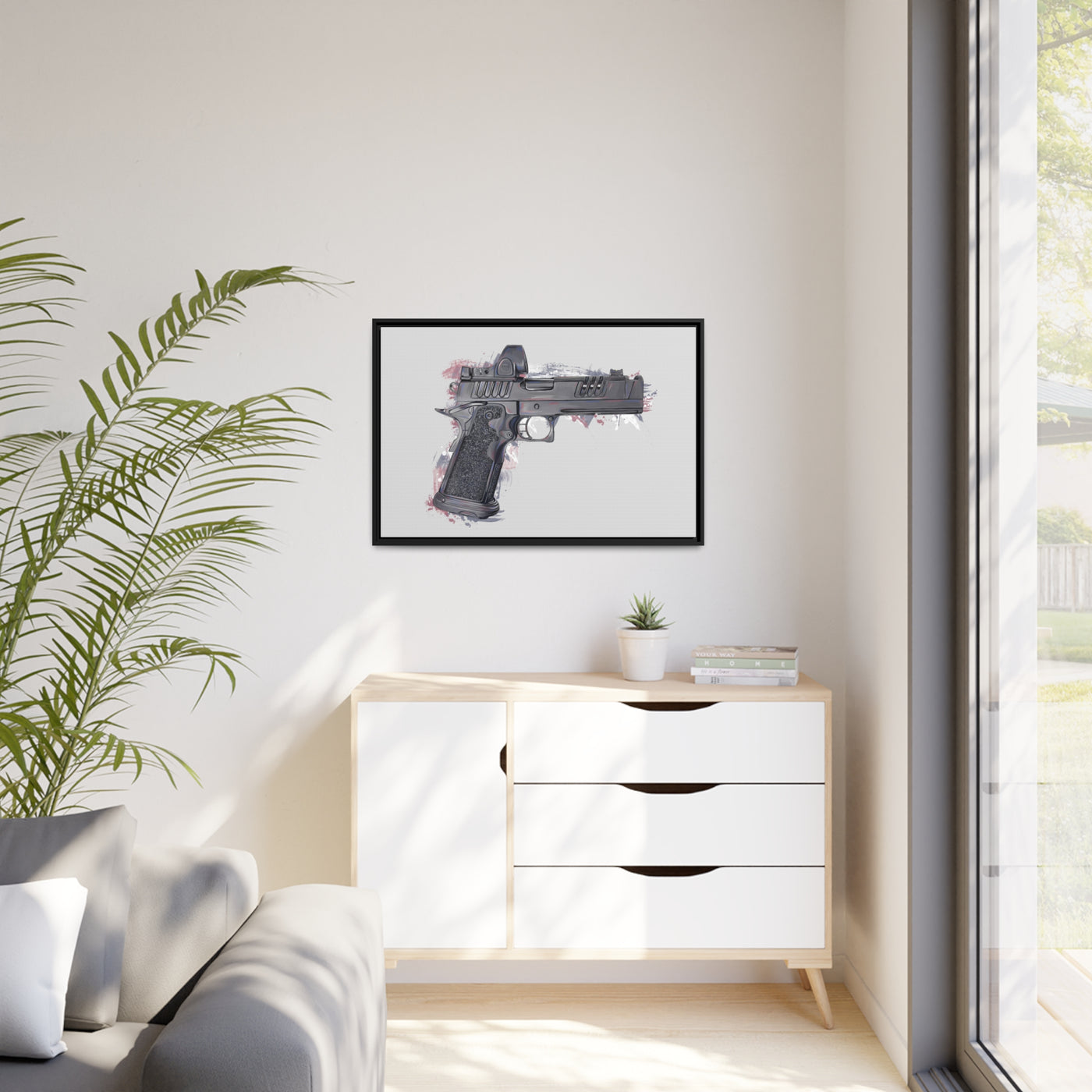 2011 Delta Pistol Painting - Black Framed Wrapped Canvas - Value Collection