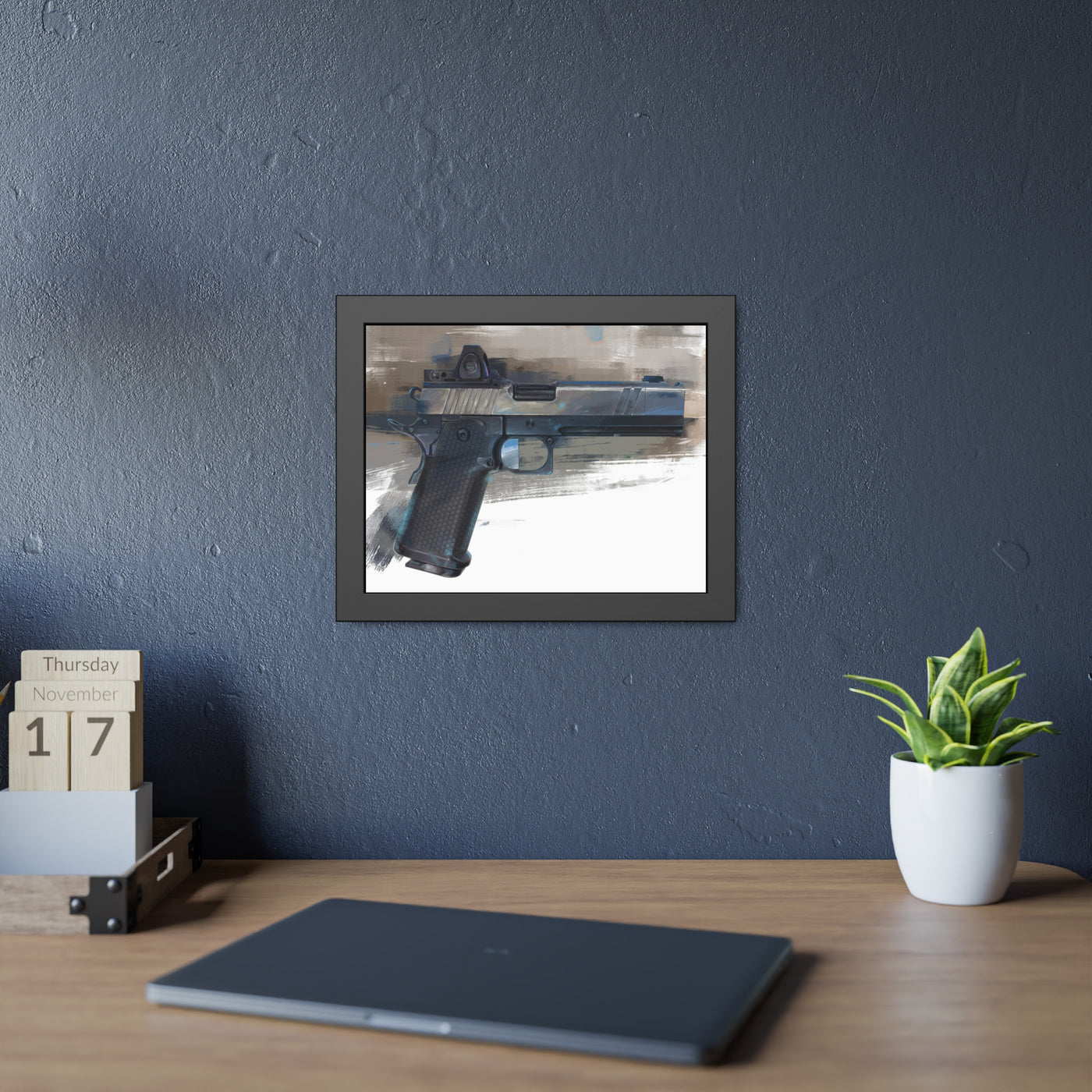 2011 Charlie - Pistol Painting - Brown Background - Black Frame - Value Collection