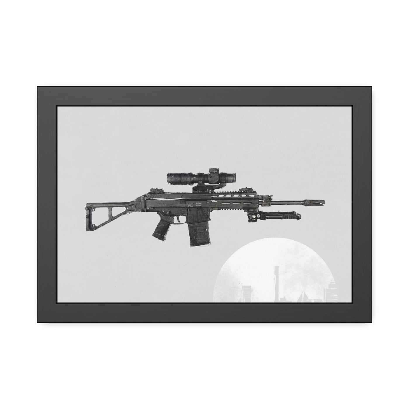 The Urban Sniper Painting - White Background - Black Frame - Value Collection