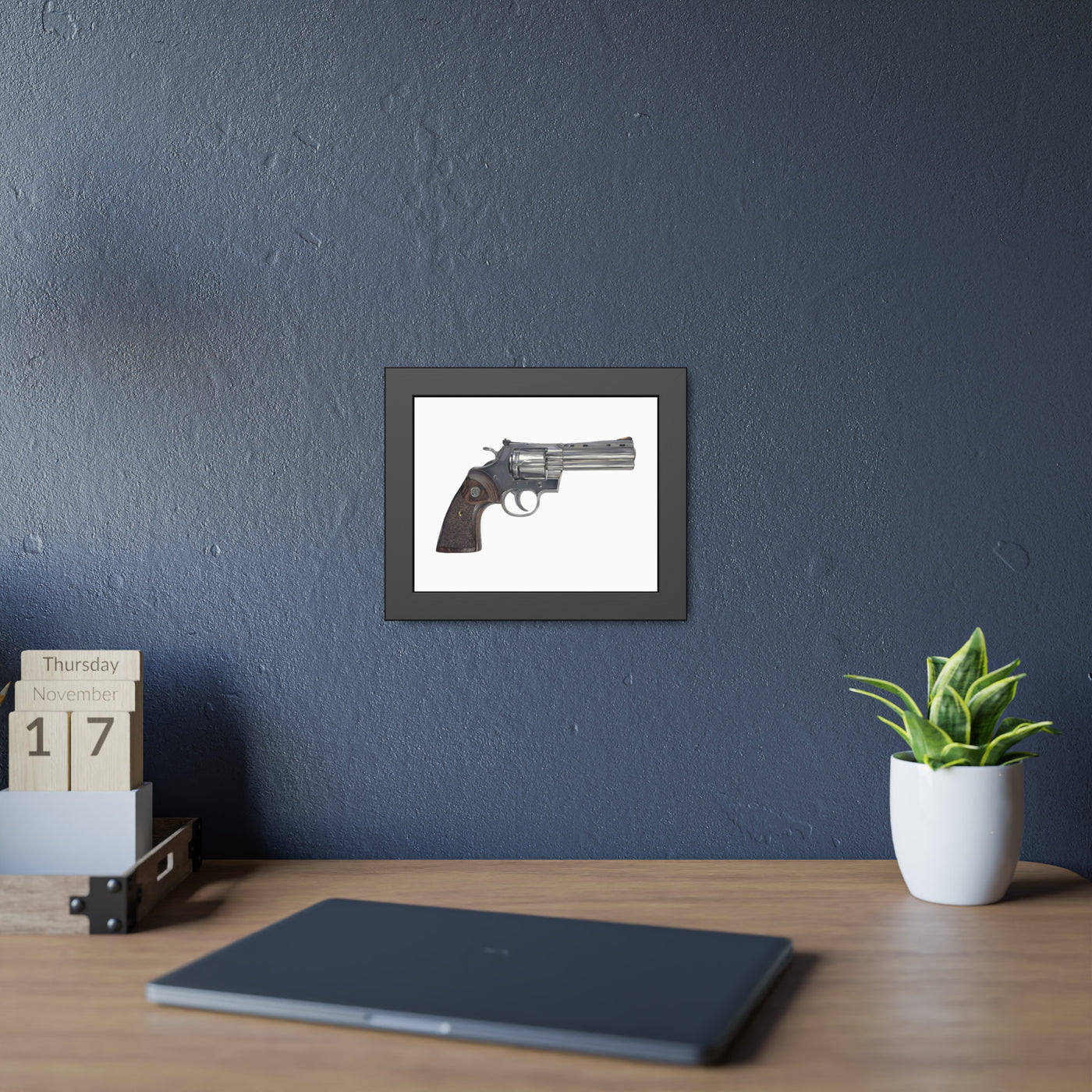 Wood & Stainless .357 Magnum Revolver Painting - Just The Piece - Black Frame - Value Collection