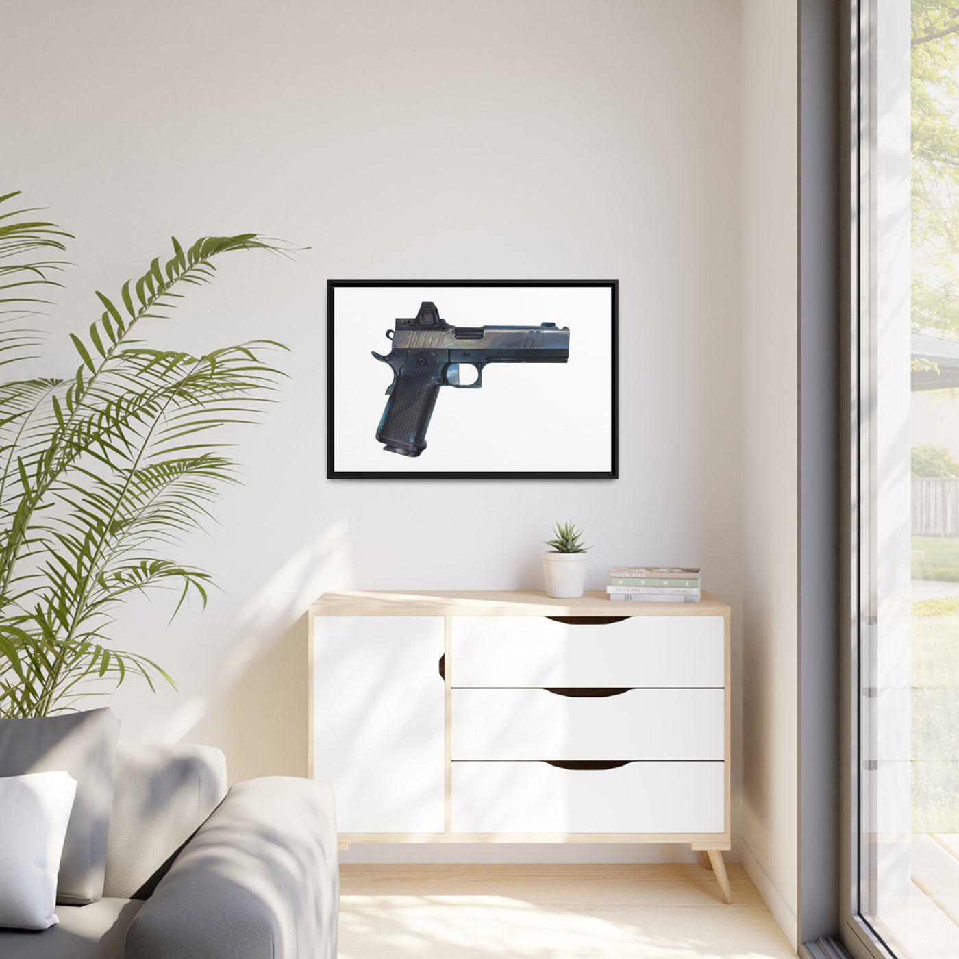 2011 Charlie - Pistol Painting - Just The Piece - Black Framed Wrapped Canvas - Value Collection