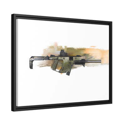 The Vindicator - Suppressed SMG Painting - Yellow Background - Black Framed Wrapped Canvas - Value Collection