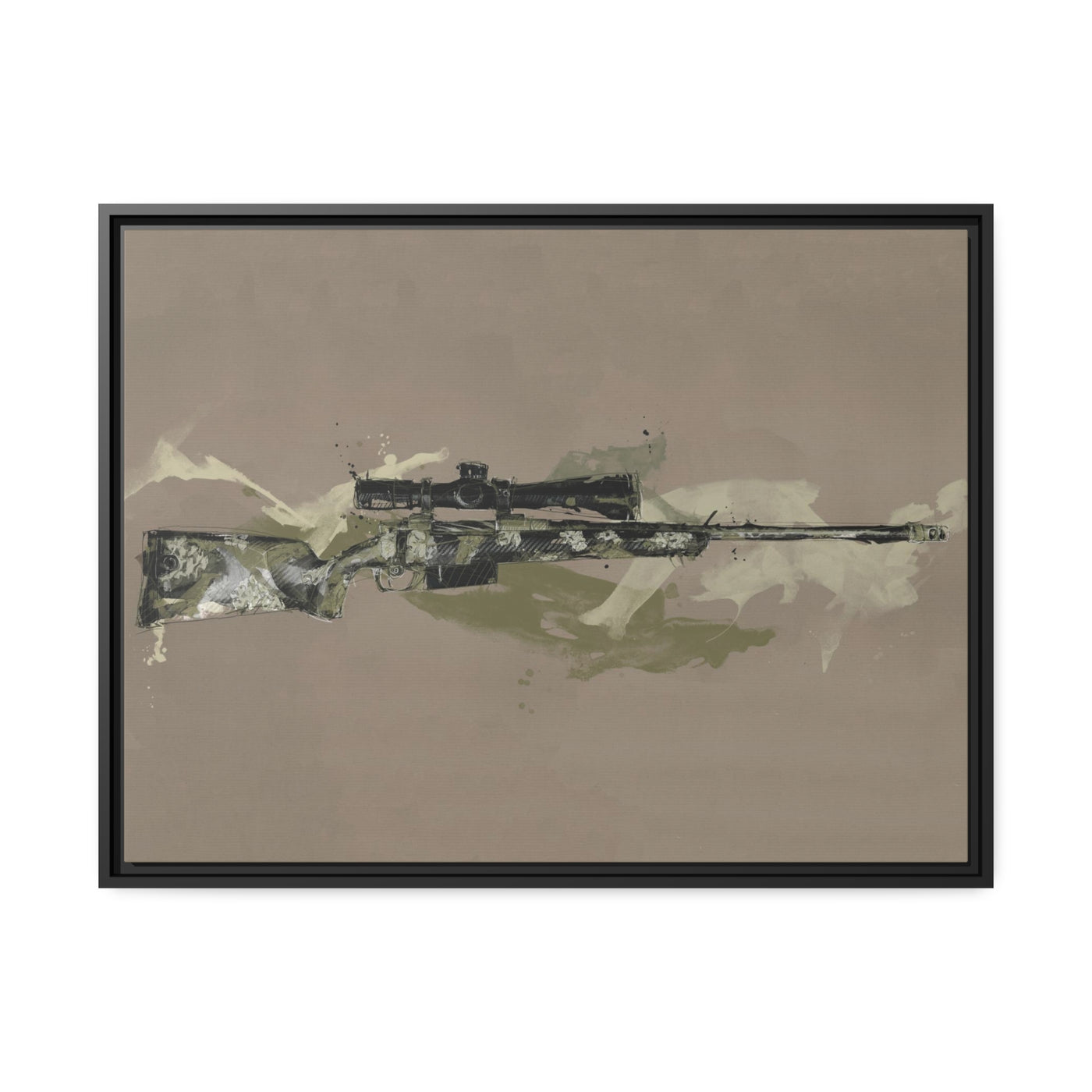 The Harvester - Long Range Hunting Rifle Painting (Minimal) - Black Framed Wrapped Canvas - Value Collection