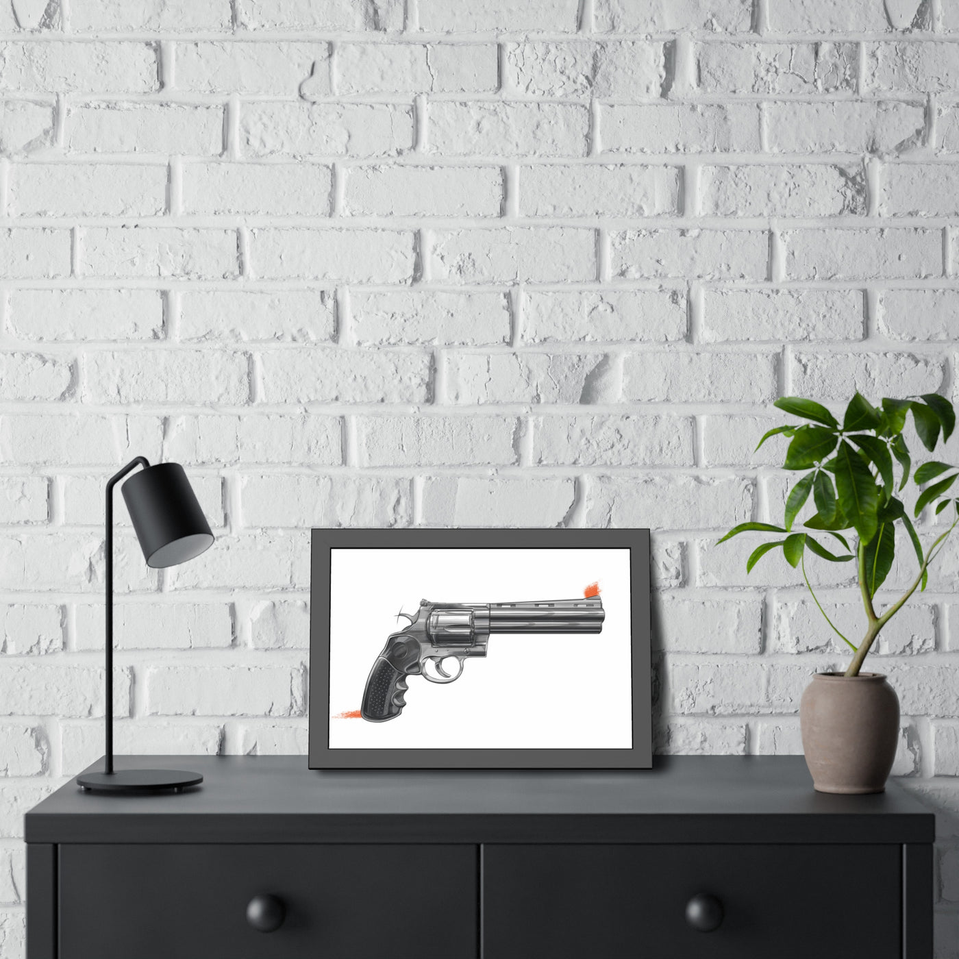 Stainless .44 Mag Revolver Painting - Just The Piece - Black Frame - Value Collection