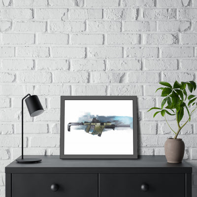 The Vindicator - Suppressed SMG Painting - Blue Background - Black Frame - Value Collection