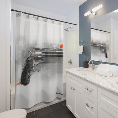 Stainless .44 Mag Revolver Shower Curtains