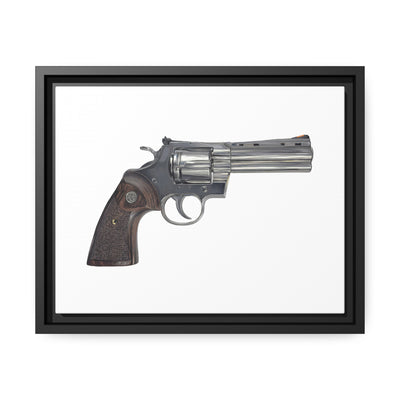 Wood & Stainless .357 Magnum Revolver Painting - Just The Piece - Black Framed Wrapped Canvas - Value Collection