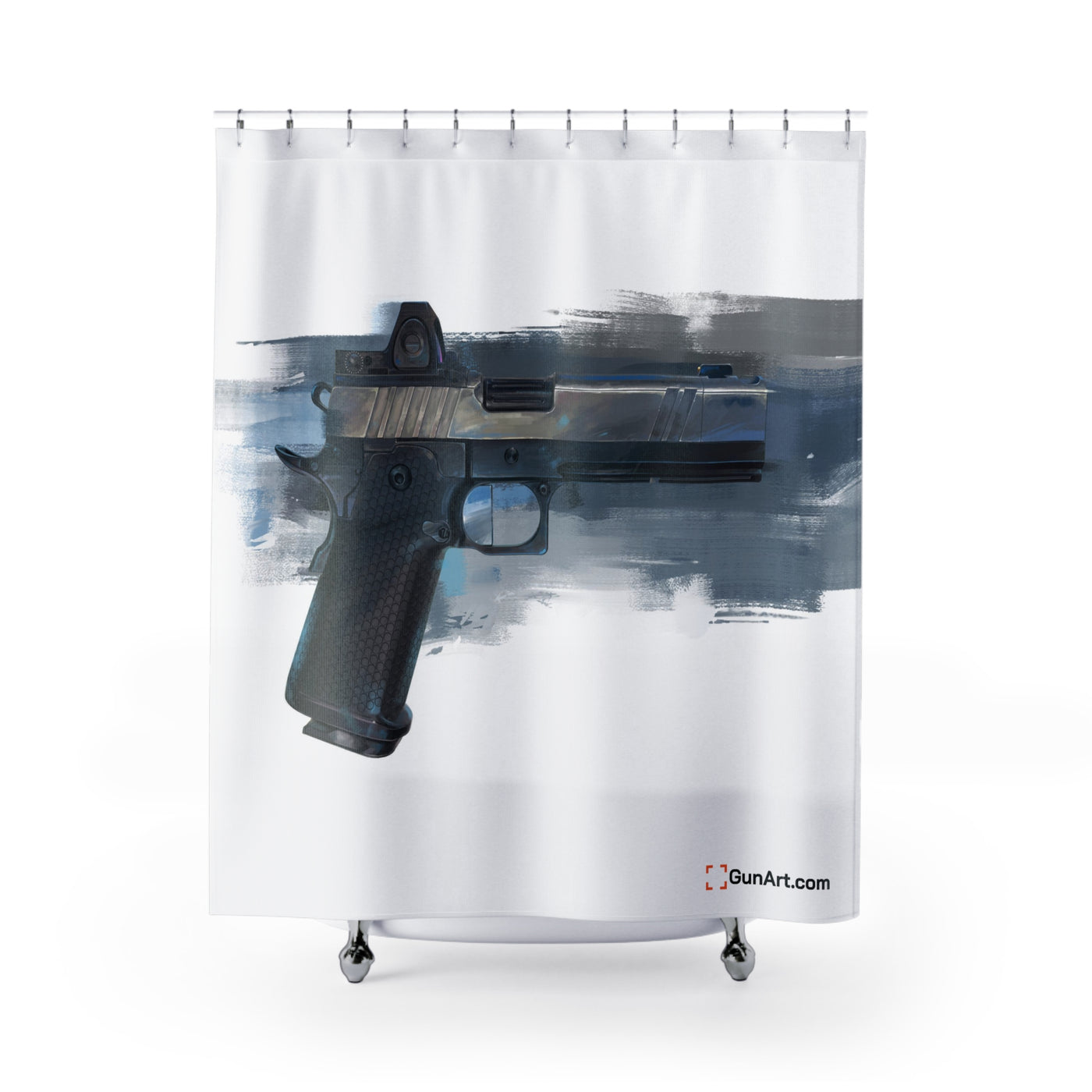 2011 Charlie Pistol Shower Curtains - Blue Background