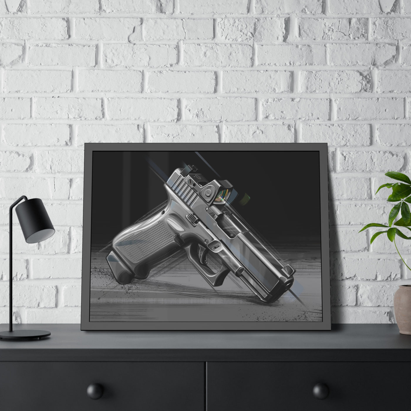 The Last Resort - OG Grey Poly Pistol Painting - Black Frame -Value Collection