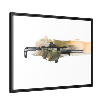 The Vindicator - Suppressed SMG Painting - Yellow Background - Black Framed Wrapped Canvas - Value Collection