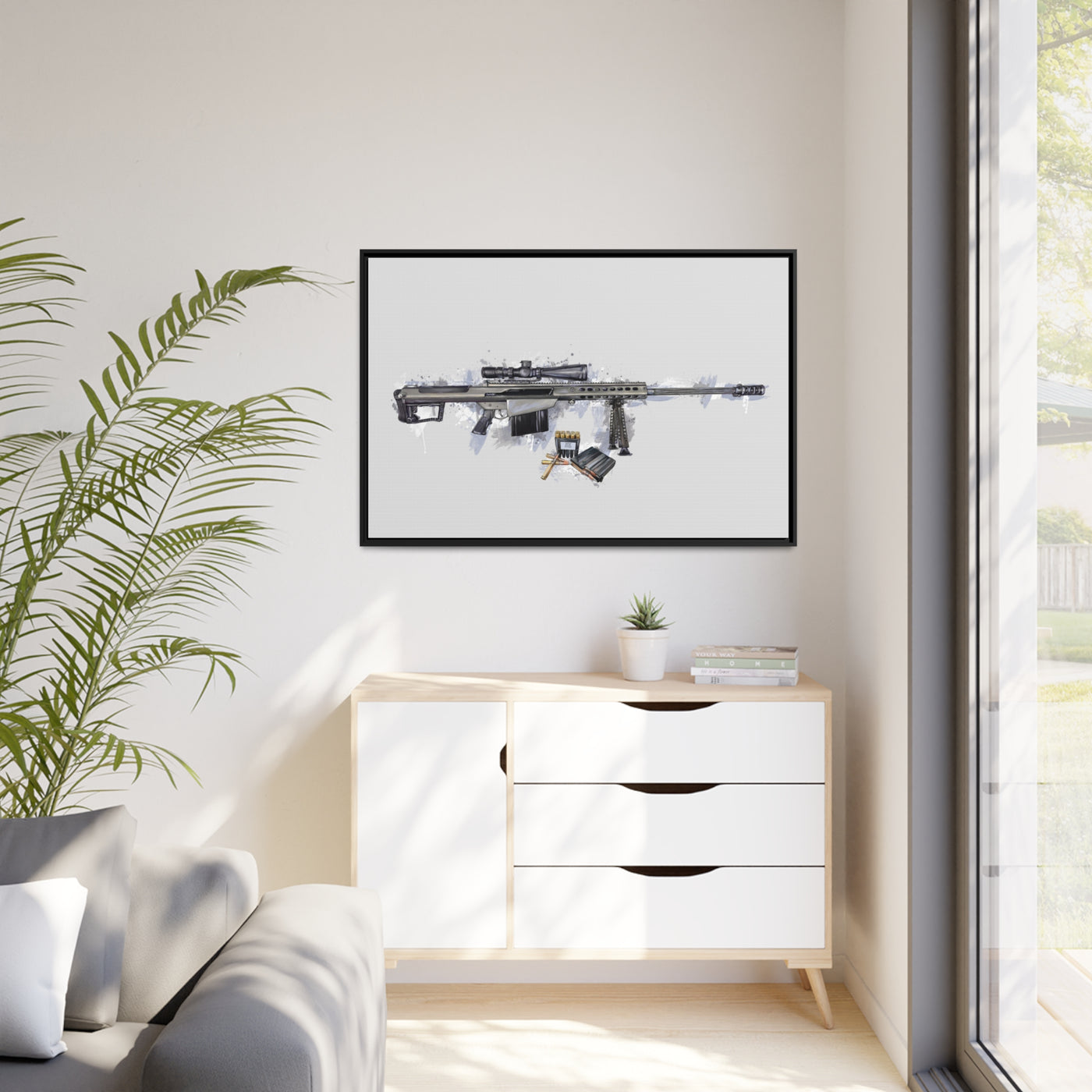 The Long-Range Legend - .50 Cal BMG Rifle Painting - Blue Accents - Black Framed Wrapped Canvas - Value Collection