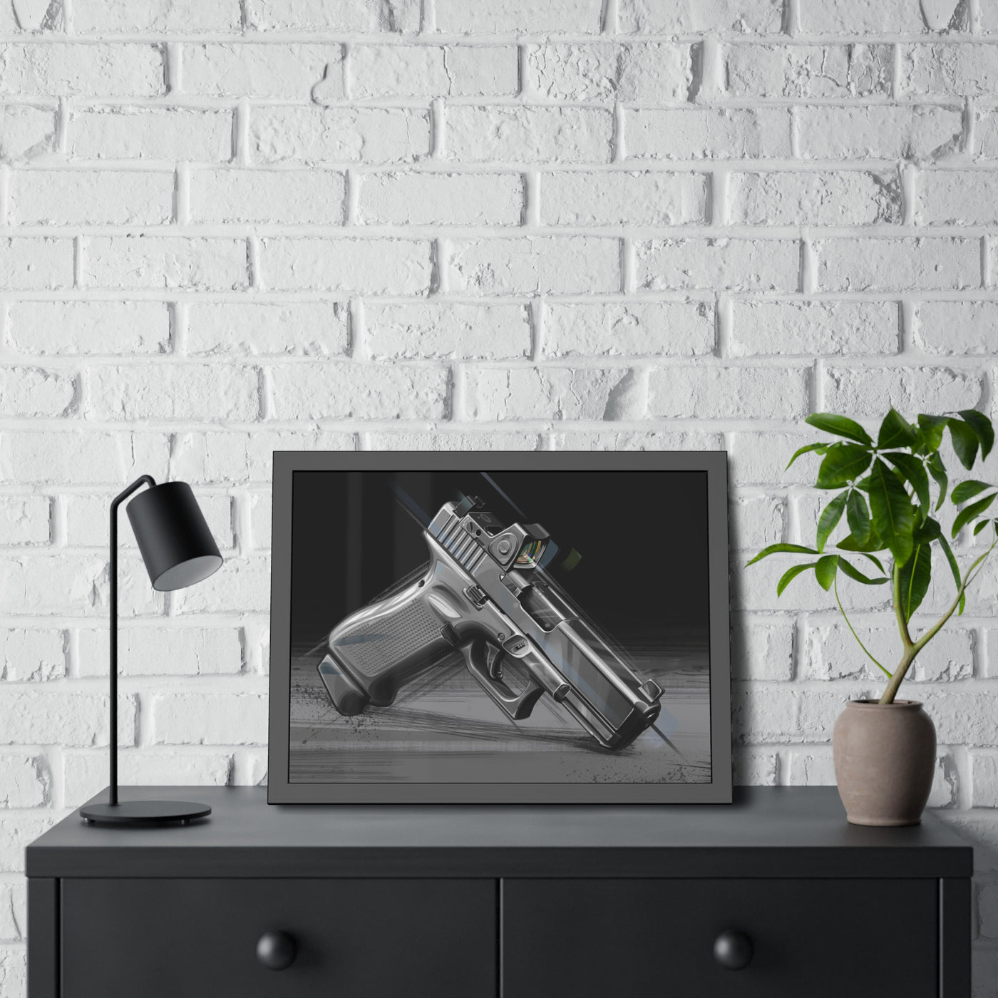 The Last Resort - OG Grey Poly Pistol Painting - Black Frame -Value Collection