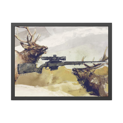 Elk Hunting Rifle Painting - Black Frame - Value Collection