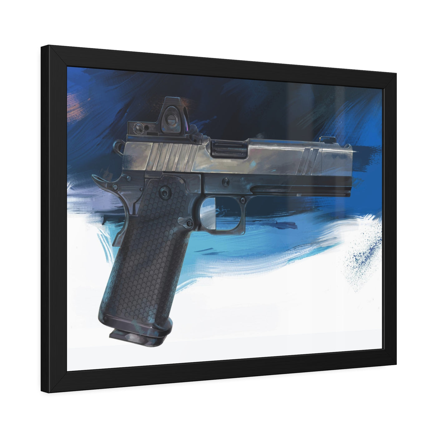 2011 Charlie - Pistol Painting - Dark Blue Background - Black Frame - Value Collection