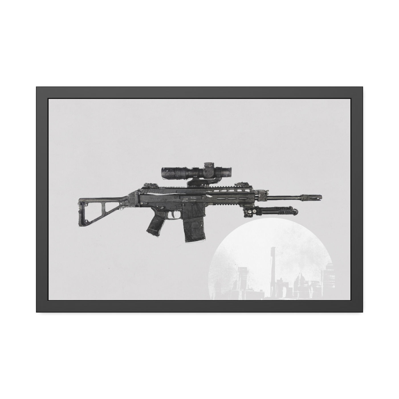 The Urban Sniper Painting - White Background - Black Frame - Value Collection