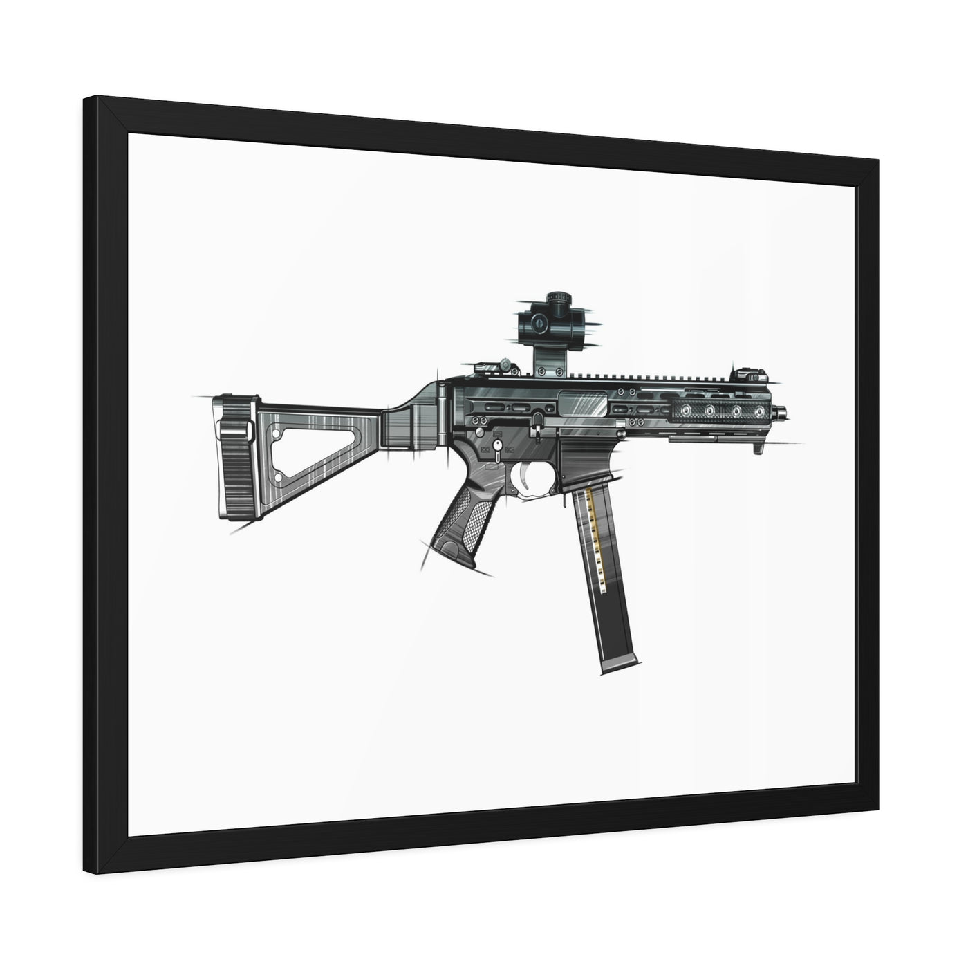 .45 Cal SMG Painting - Just The Piece - Black Frame - Value Collection