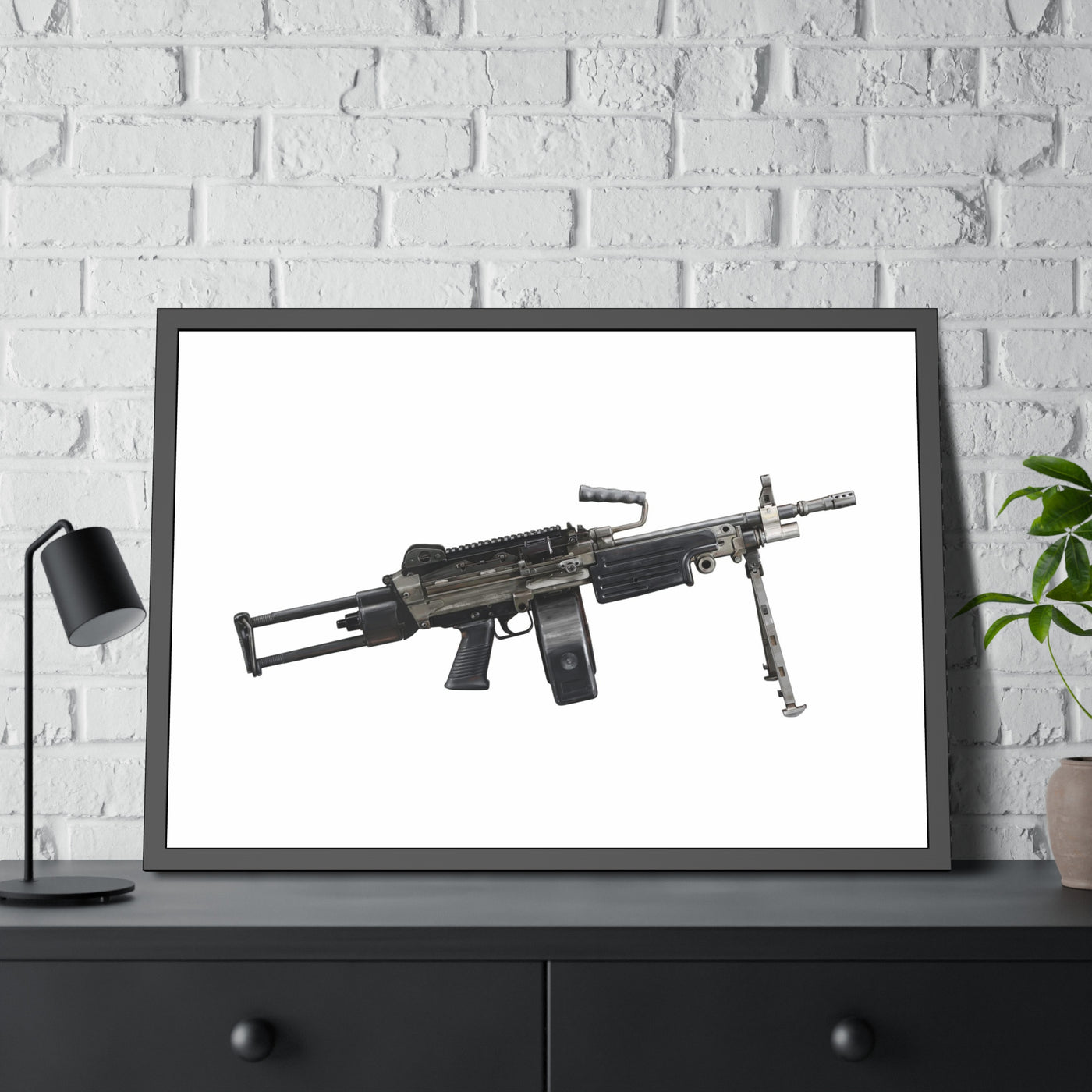 Belt-Fed 5.56x45mm Light Machine Gun Painting - Just The Piece - Black Frame - Value Collection