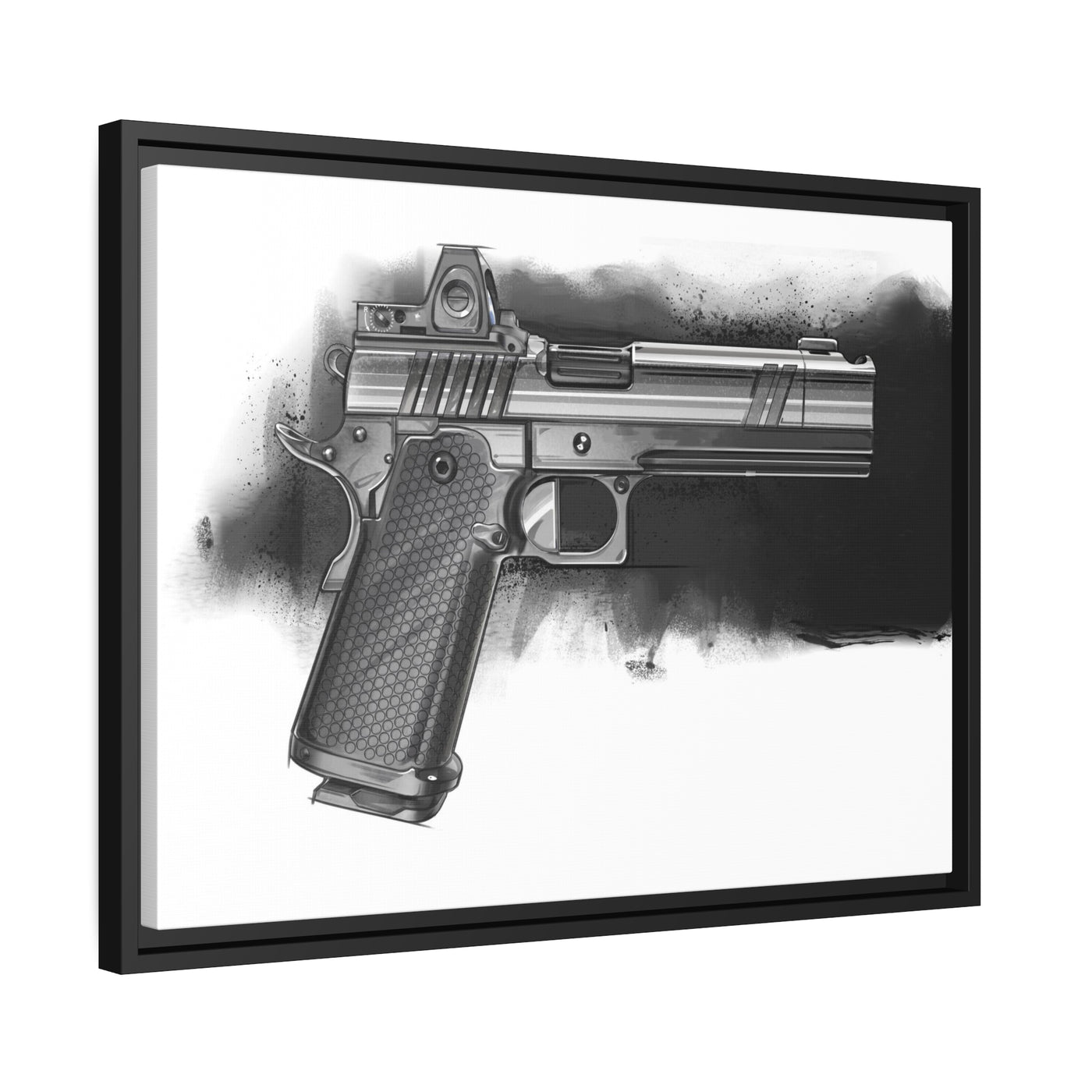 2011 Black & White Pistol Painting - Black Framed Wrapped Canvas - Value Collection