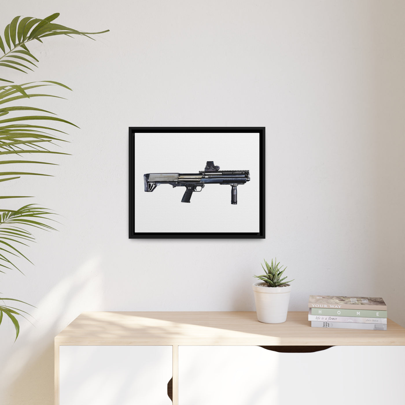 Tactical Bullpup Shotgun Painting - Just The Piece - Black Framed Wrapped Canvas - Value Collection