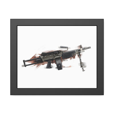 Belt-Fed 5.56x45mm Light Machine Gun Painting - Red Background - Black Frame - Value Collection