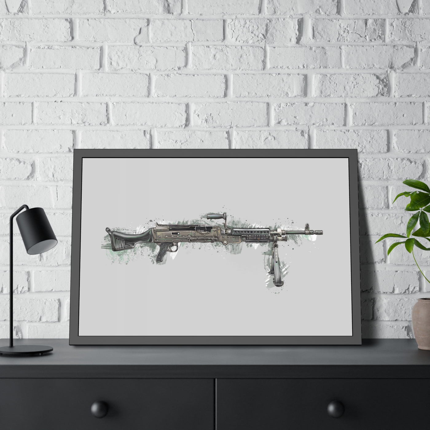 Machine Gun Grey Color M240B - Belt Fed 7.62x51 Machine Gun - Grey Background - Black Frame ...