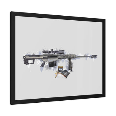 The Long-Range Legend - .50 Cal BMG Rifle Painting - Blue Accents - Black Frame - Value Collection