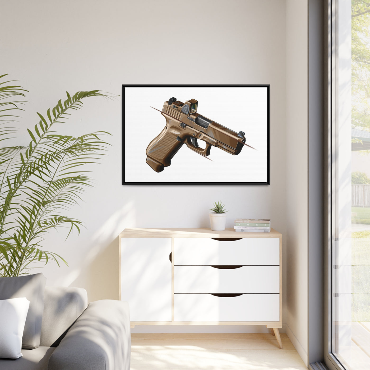 The Last Resort - OG Tan Poly Pistol Painting - Just The Piece - Black Framed Wrapped Canvas - Value Collection