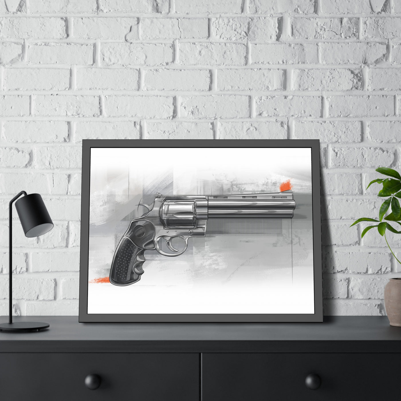 Stainless .44 Mag Revolver Painting - Black Frame - Value Collection