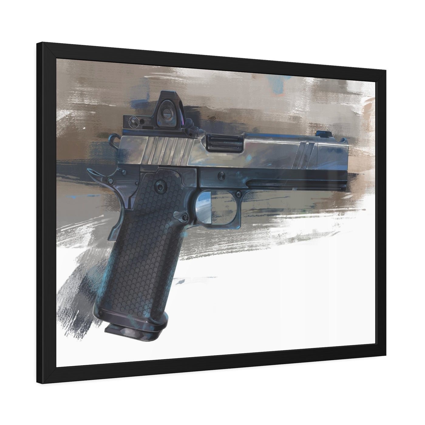 2011 Charlie - Pistol Painting - Brown Background - Black Frame - Value Collection