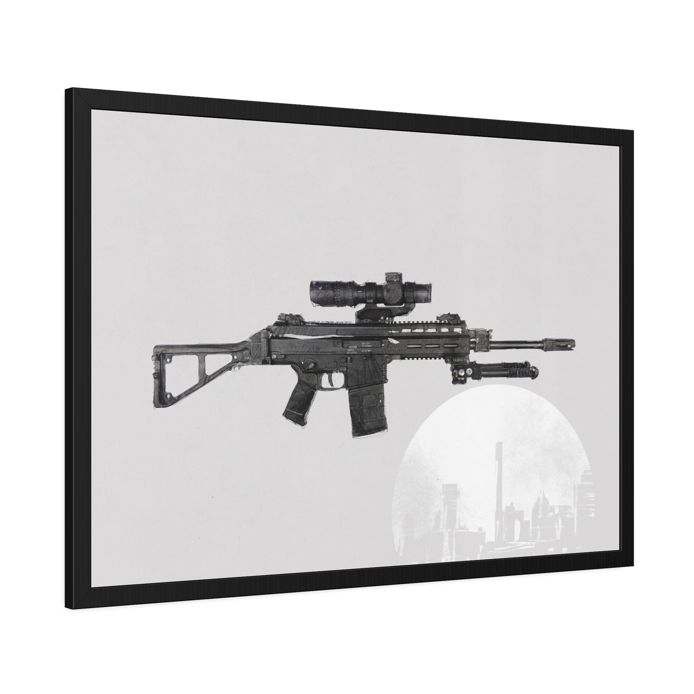 The Urban Sniper Painting - White Background - Black Frame - Value Collection