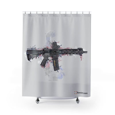 Defending Freedom - Delaware - AR-15 State Shower Curtains - White State
