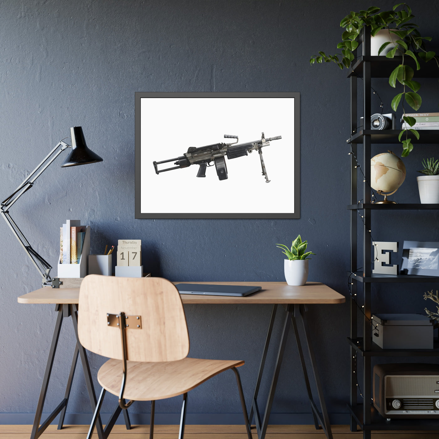 Belt-Fed 5.56x45mm Light Machine Gun Painting - Just The Piece - Black Frame - Value Collection