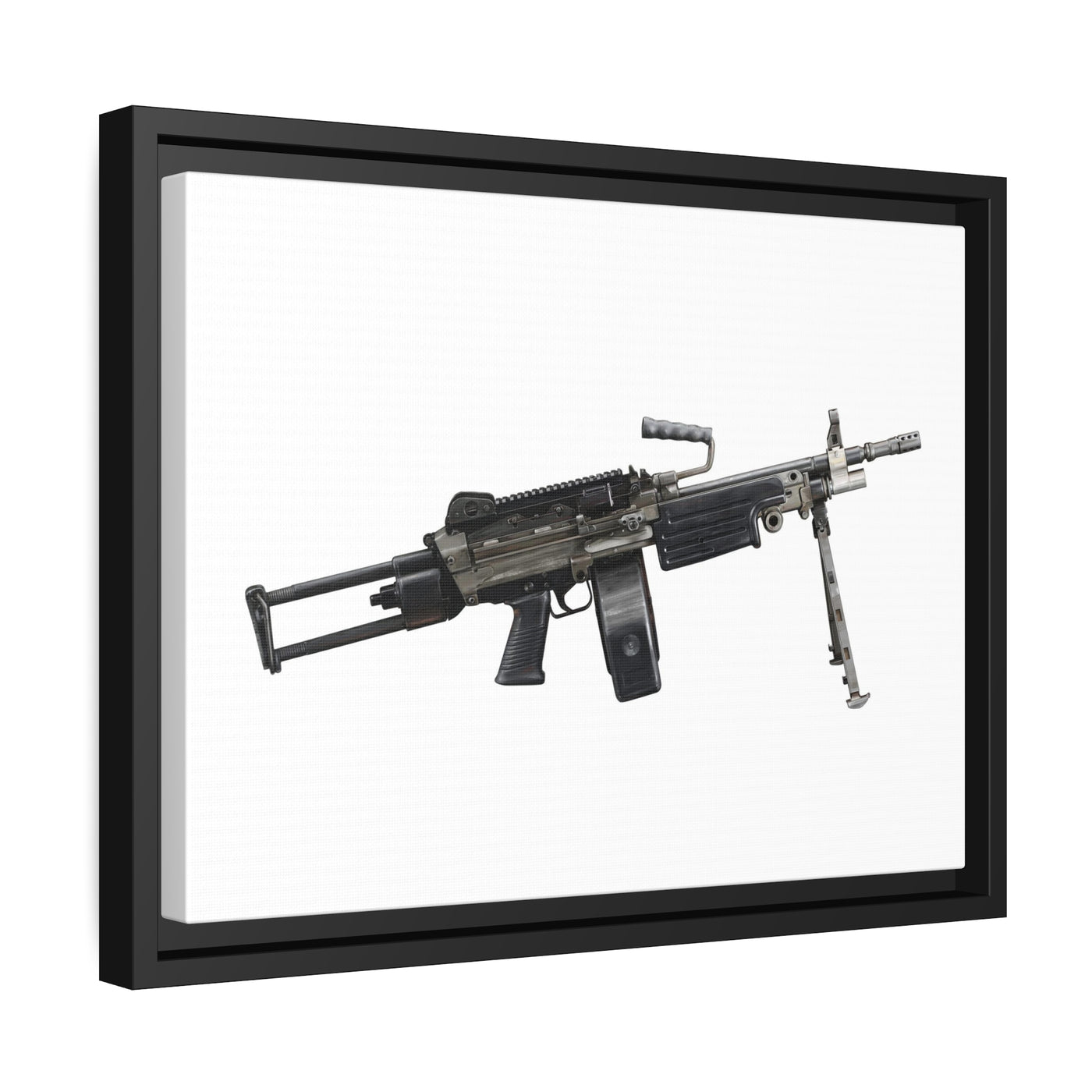 Belt-Fed 5.56x45mm Light Machine Gun Painting - Just The Piece - Black Framed Wrapped Canvas - Value Collection