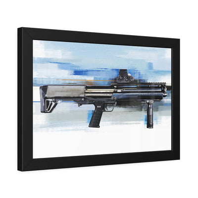 Tactical Bullpup Shotgun Painting - Blue Background - Black Frame - Value Collection