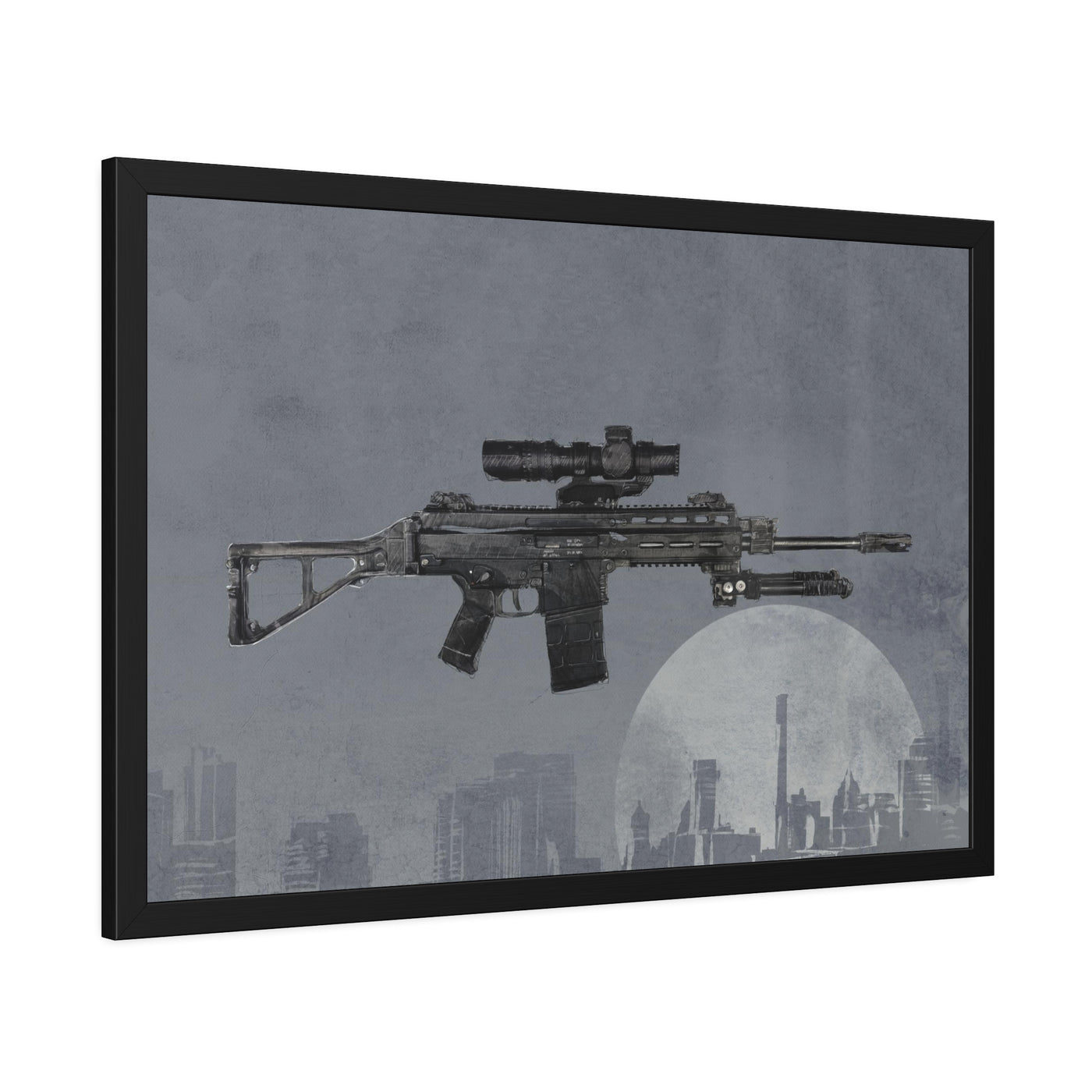 The Urban Sniper Painting - Grey Background - Black Frame - Value Collection